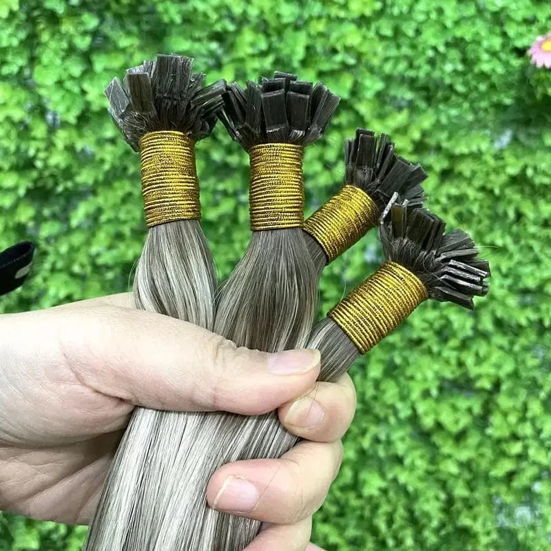 16 Inches / ash blonde Russian hair Flat tip Keratin Bonds straight Human hair extensions Pre-bonded ash blonde color K tip raw bundles