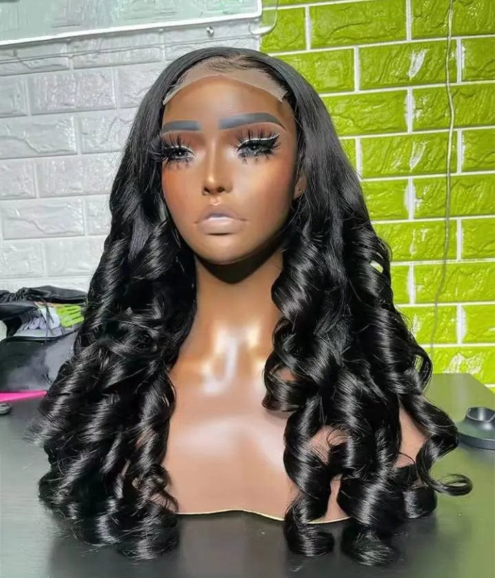 16 Inches / Black Loose Wave Natural Black Color Peruvian Human Virgin Hair 13*4 Lace Front Wigs for Black Women