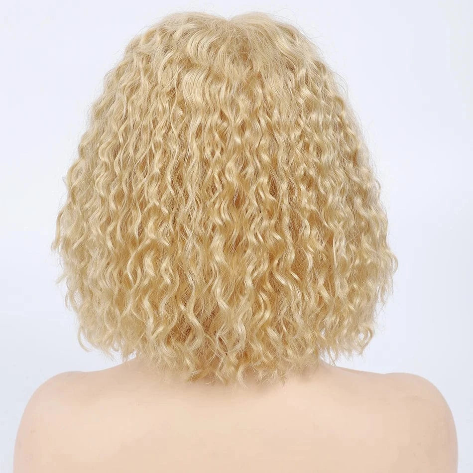 16 Inches / blonde color 180% density transparent lace 13*4 curly Bob wig 180% Brazilian Virgin Hair HD Lace Front Bob Wig