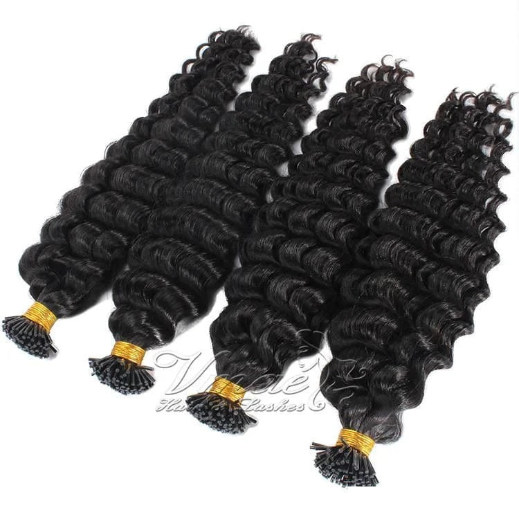 16 Inches / deep wave VMAE Raw Virgin Vietnamese Remy Cuticle Microlink I Tips 4C Afro Kinky Curly Hair Extensions 100% Natural I Tip Hair Extension
