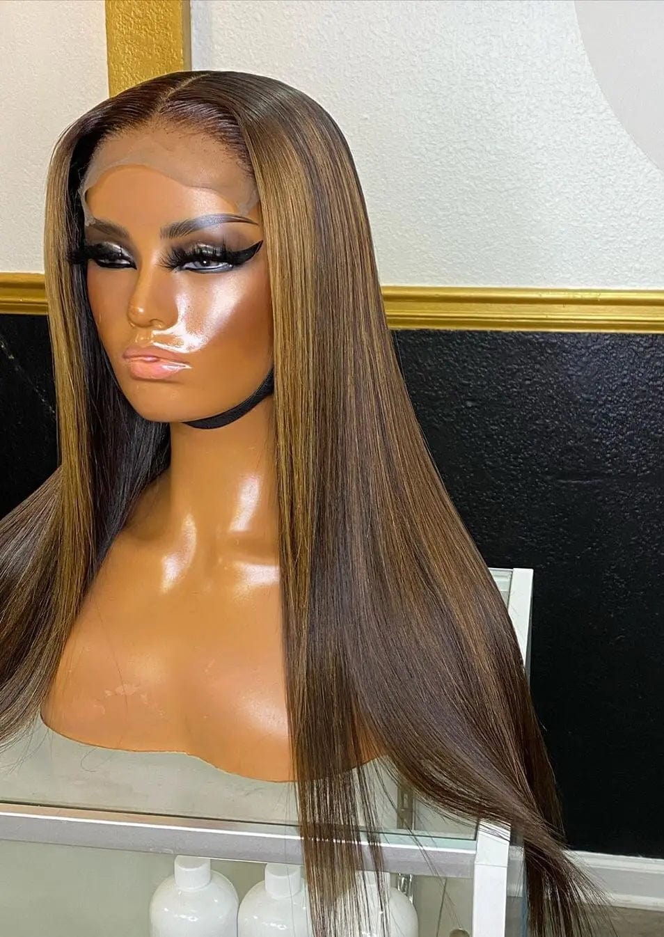 16 Inches / Medium brown Ombre Brown Color Swiss Lace Straight Hair Wig For Black Women 100% Raw Indian Human Hair Lace Front Wigs