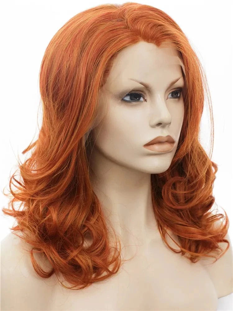 16 Inches / N19-C003-GL Celebrity mixed color short wave style 16inch natural hairline 150%Density lace front synthetic heat resistant wigs