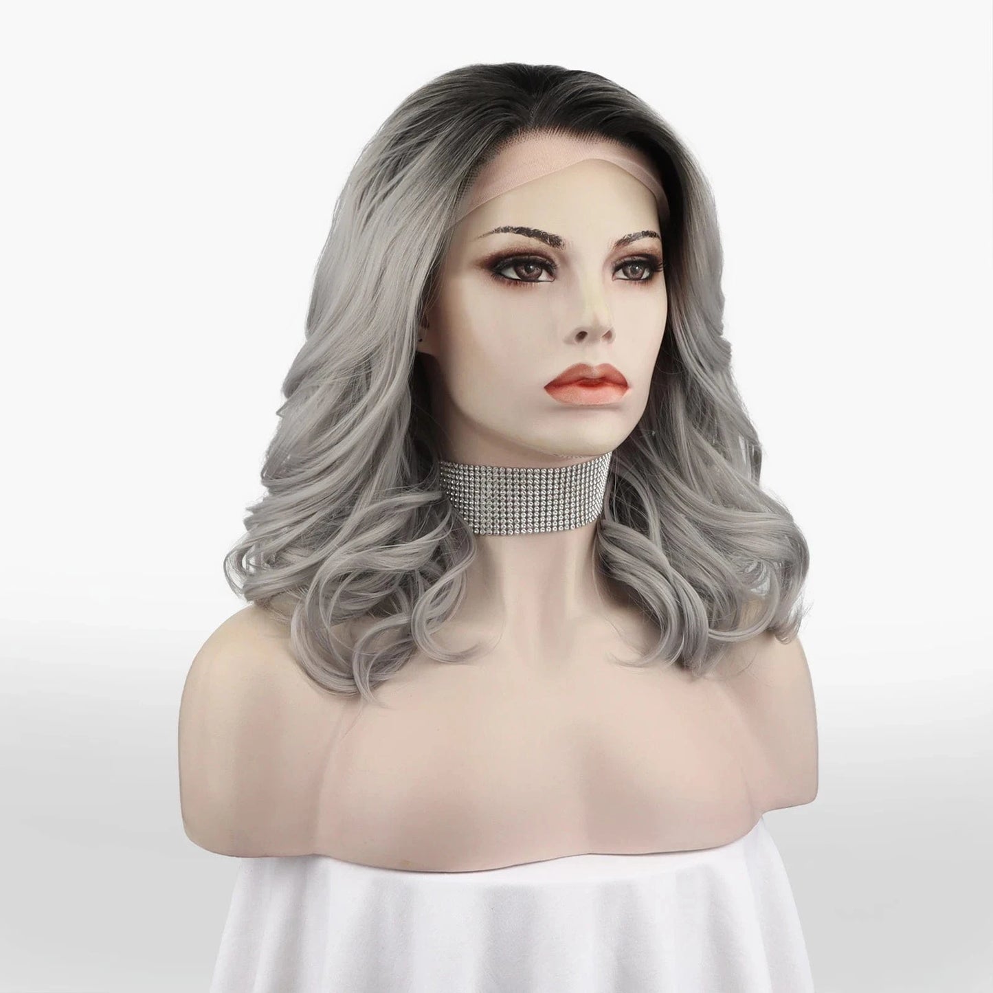 16 Inches / N19-T1/0906-GL Celebrity 16inch Short bob cut Silver Ombre Hair grey Matte Heat Resistant Fiber synthetic wigs vendor
