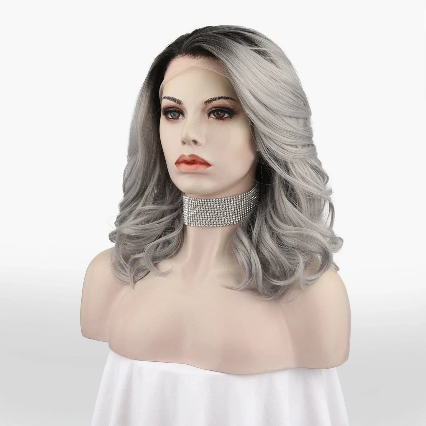 16 Inches / N19-T1/0906-GL Celebrity 16inch Short bob cut Silver Ombre Hair grey Matte Heat Resistant Fiber synthetic wigs vendor