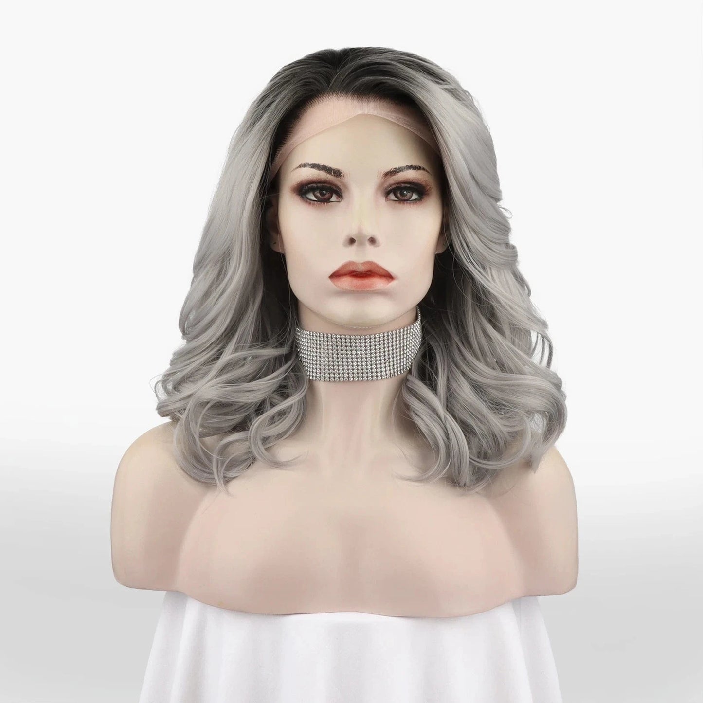 16 Inches / N19-T1/0906-GL Celebrity 16inch Short bob cut Silver Ombre Hair grey Matte Heat Resistant Fiber synthetic wigs vendor