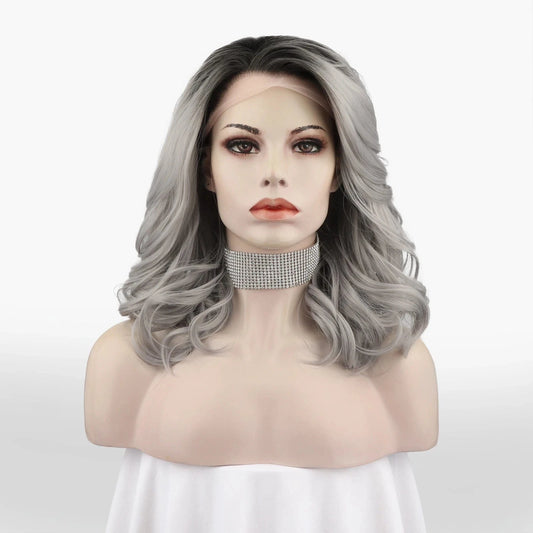 16 Inches / N19-T1/0906-GL Celebrity 16inch Short bob cut Silver Ombre Hair grey  Matte Heat Resistant Fiber synthetic wigs vendor