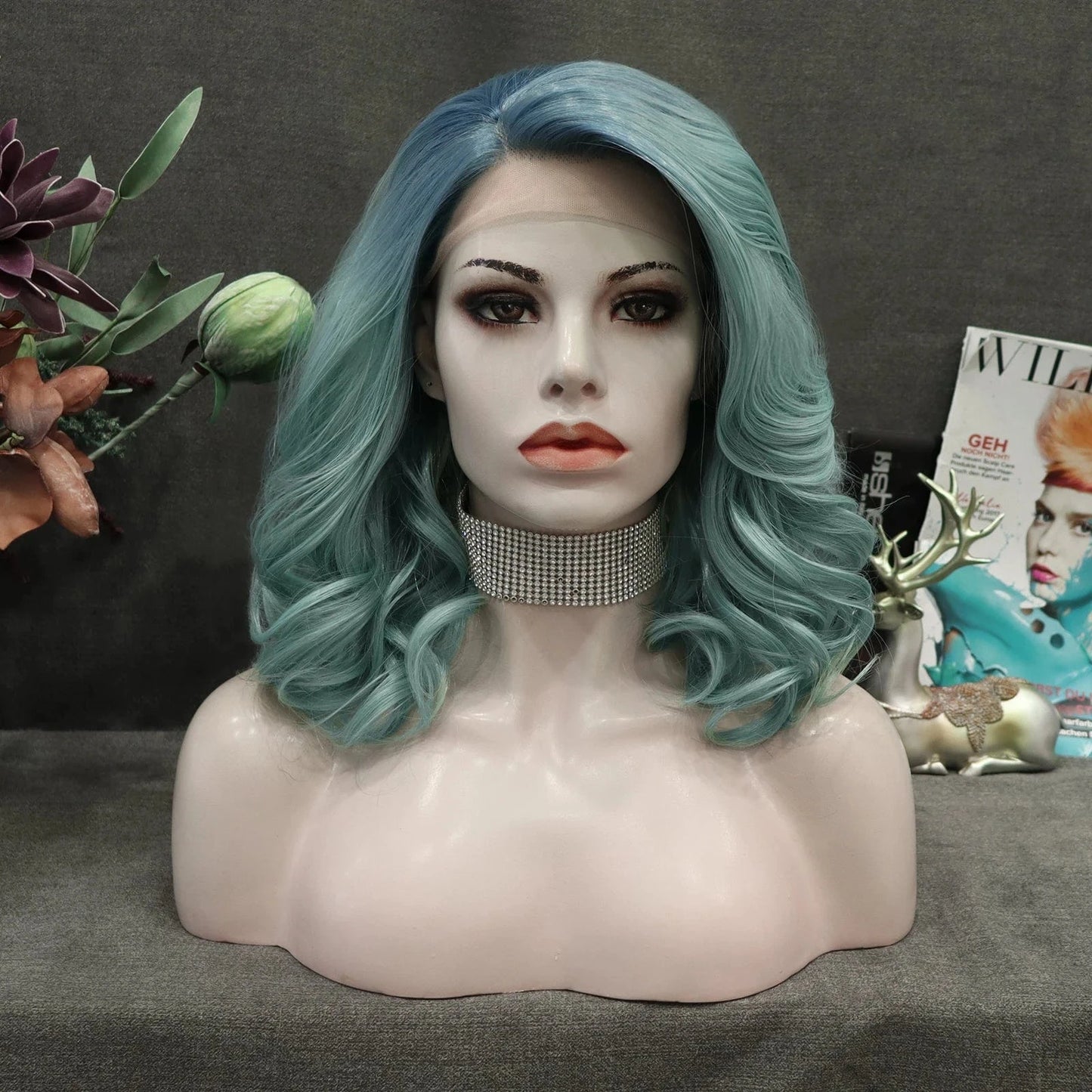 16 Inches / N19-T1301/4516M-GL Celebrity 16inch Short bob cut ombre blue hair Matte Heat Resistant Fiber synthetic wigs vendor