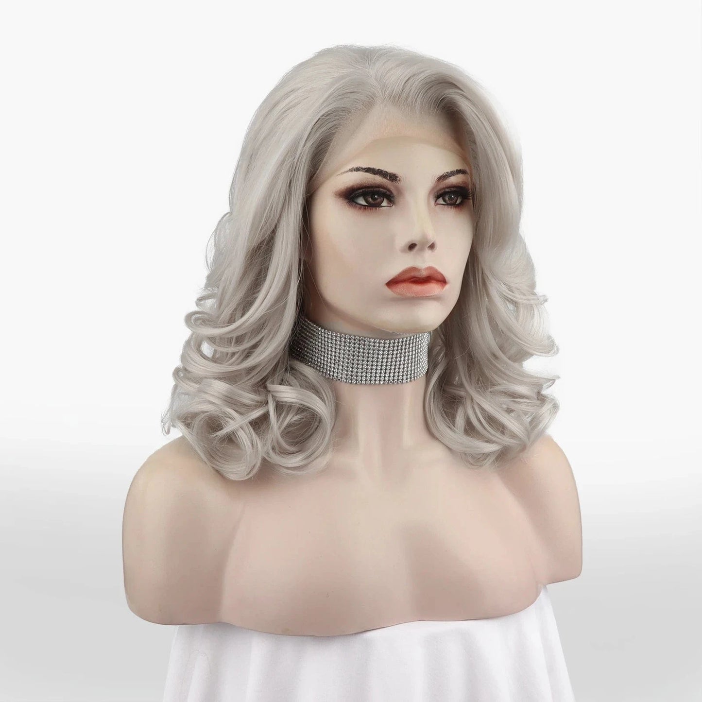 16 Inches / N19-T4503/1001-GL Celebrity 16inch Short bob cut Silver Hair grey Matte Heat Resistant Fiber synthetic wigs vendor