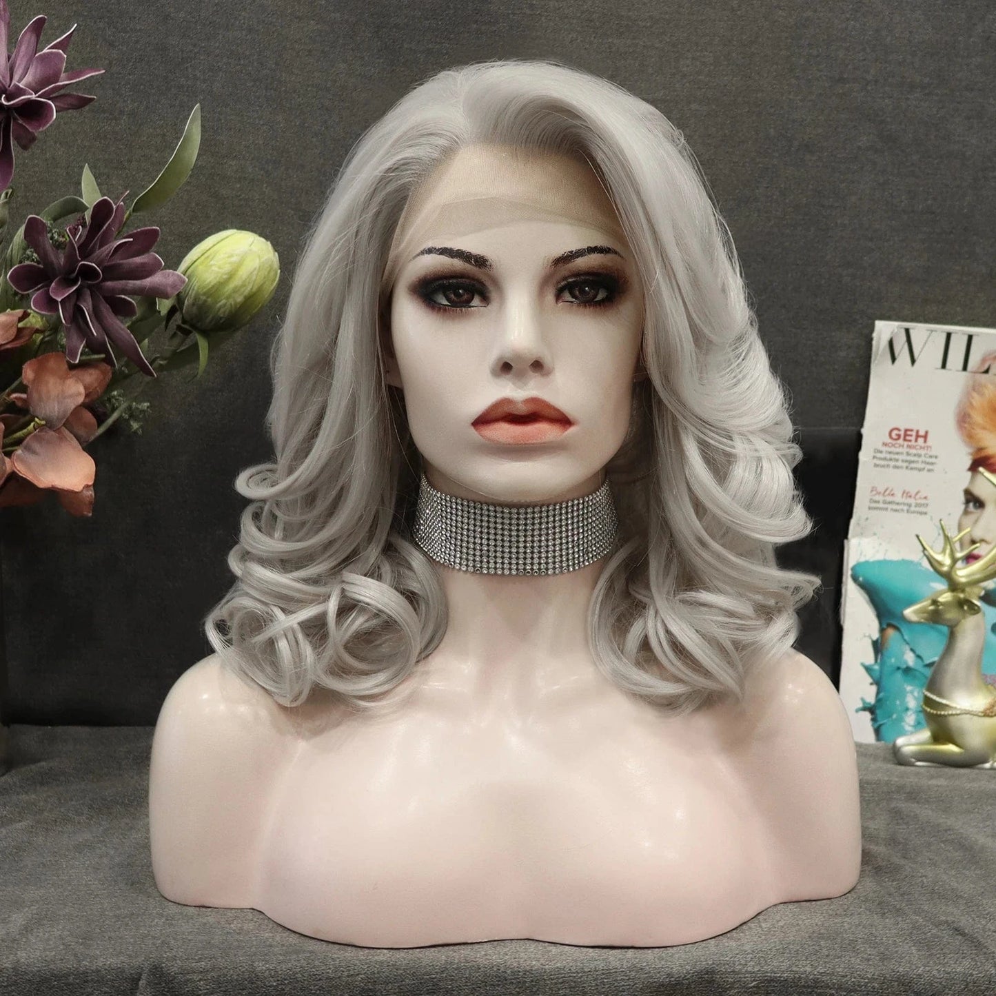 16 Inches / N19-T4503/1001-GL Celebrity 16inch Short bob cut Silver Hair grey Matte Heat Resistant Fiber synthetic wigs vendor