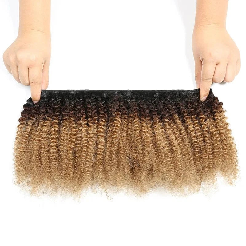 16 Inches / Ombre 100g/set Ombre Hair Extension Natural Beauty Products Wholesale Price Kinky Curly Yaki  Weave Human Hair Bundles For Black Women