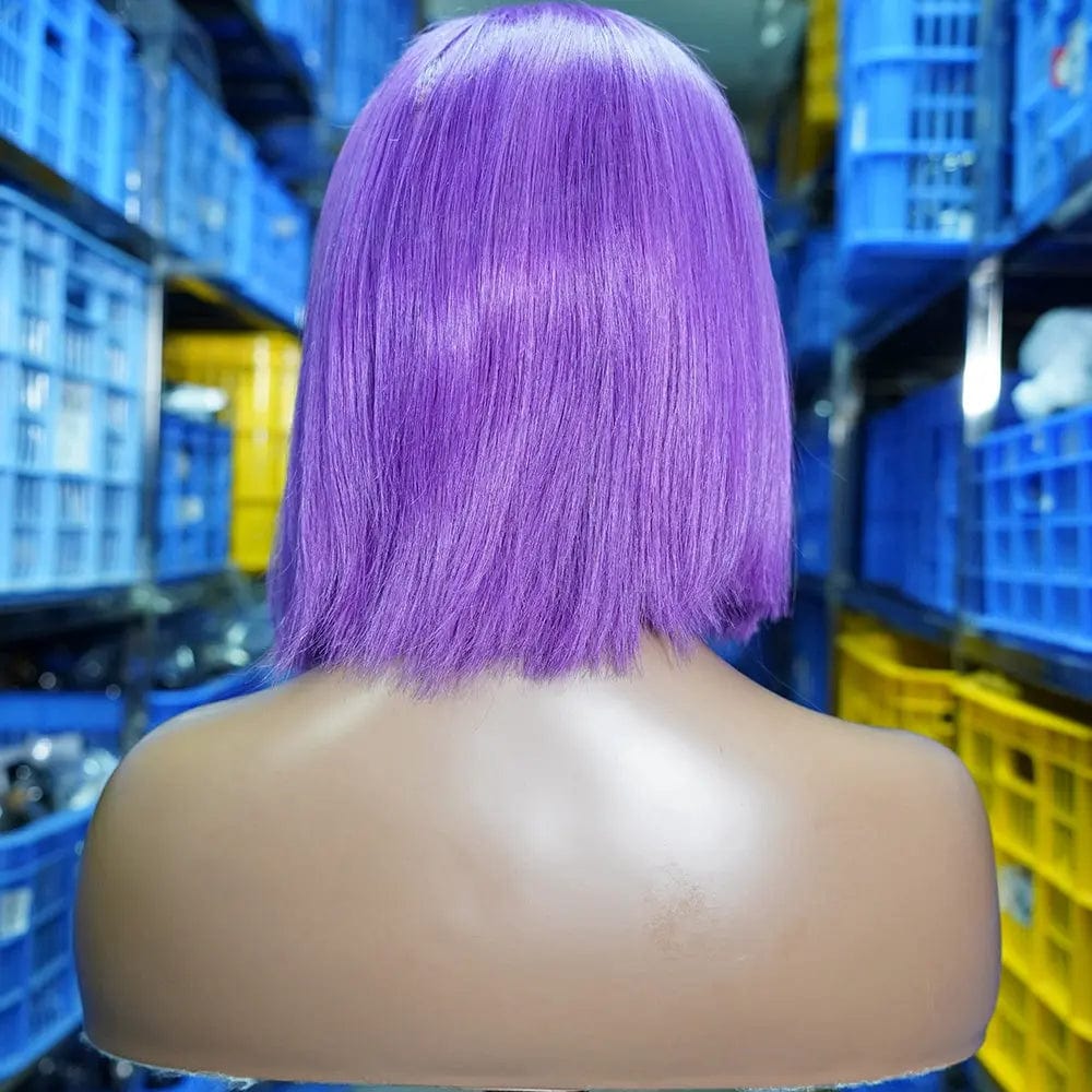 16 Inches / Purple-13*4 bob wig Orange Human Hair Wig Colored Short Bob