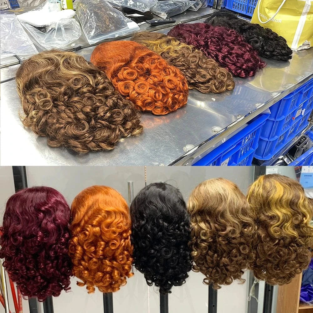 16 Inches / Spring Curly Wig Cheap Price Hot Sale Bone Straight Bob Wigs Brazilian Human Hair Frontal Wigs Double Drawn Transparent HD Full Lace Front Wig
