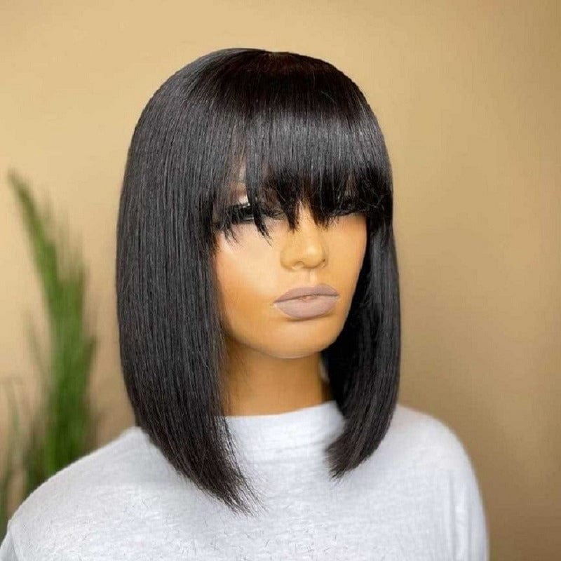 16 Inches / Straight Wig With Bang New Arrival Bob Curly Wigs Human Hair Straight Bob Wigs With Bangs Cheap Price Human Hair Short Lace Front Wigs For Black Women