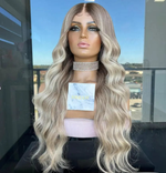 16 Inches / Style#2 Pre Plucked Brown Blonde Ombre Color Water Wave Texture European Human Hair Cuticle Aligned 360 Lace Wigs