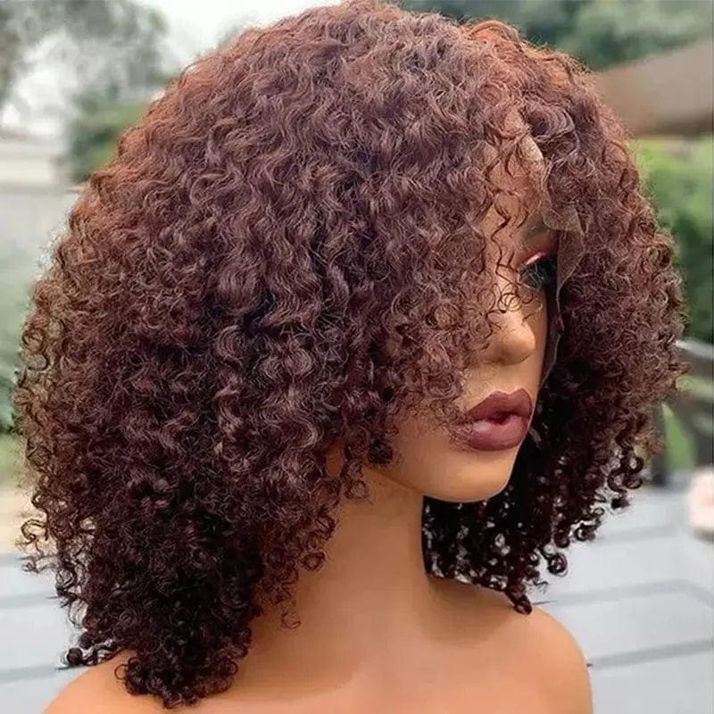 16 Inches / # style1 High Density Wig Cuticle Aligned Brown Color Deep Curly Full Virgin Human Hair Pre Plucked Lace Front Wigs