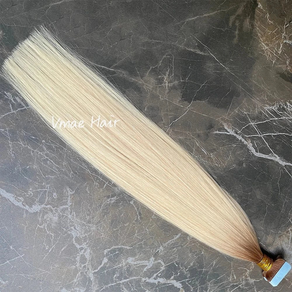 16 Inches / T6/613 Vmae Virgin Russian Raw Hair Straight Remy Raw Dark Rooted Ombre 613 Blonde Tape In Hair Extensions 100Human Hair