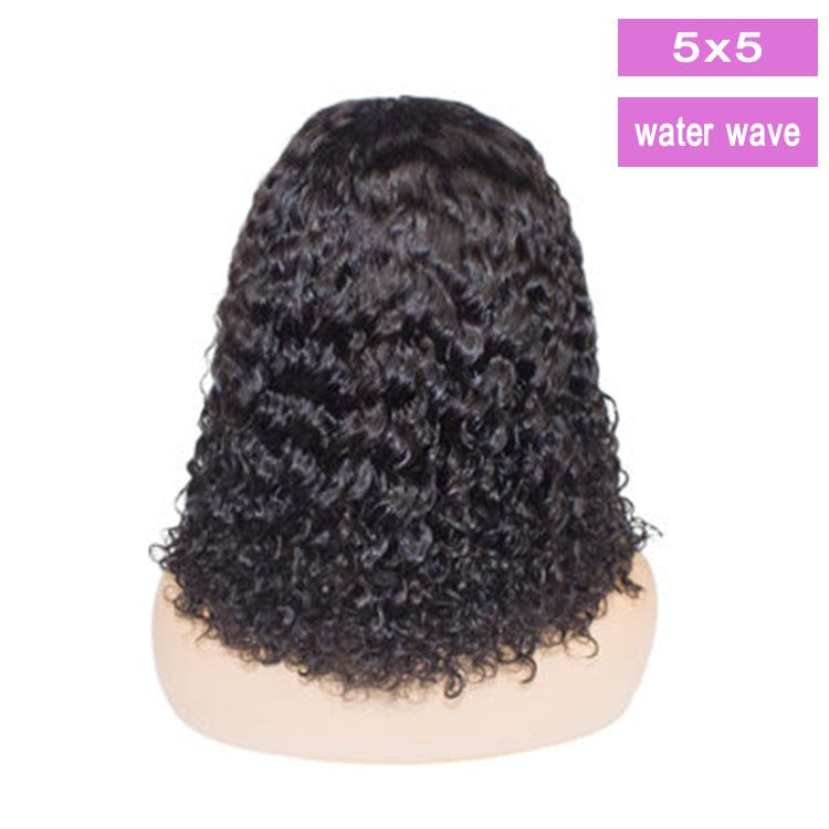 16 Inches / Water wave  5x5 Moonhair 150 Density Black Color 4X4 5X5 13X4 Lace Closure New Design Short Human Hair Peruvian Bob Wigs Lace Front