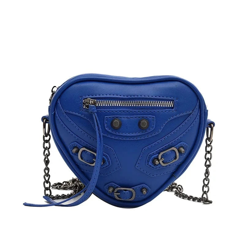 16x4x14cm / 23461 Blue Creative Love Heart Purses Riveted Women's One Shoulder Crossbody Bag Mini Motorcycle Handbags Small Y2K Girls Messenger