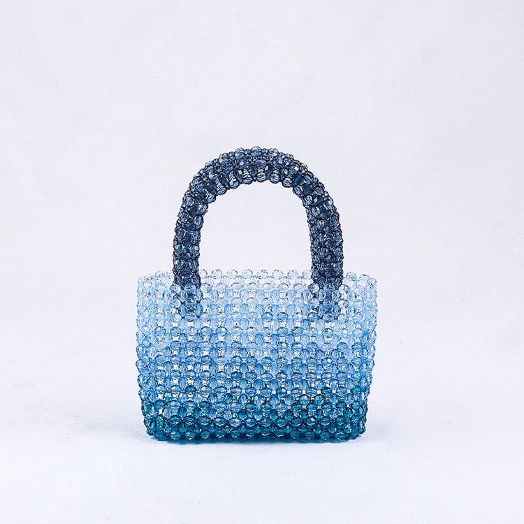 16X6X12.5CM / Blue Summer New Transparent Cute Acrylic Blue Beads Fashion Tote Bag Ladies Banquet Dress Clear Pearl Beaded Clutch Handbag and Purse