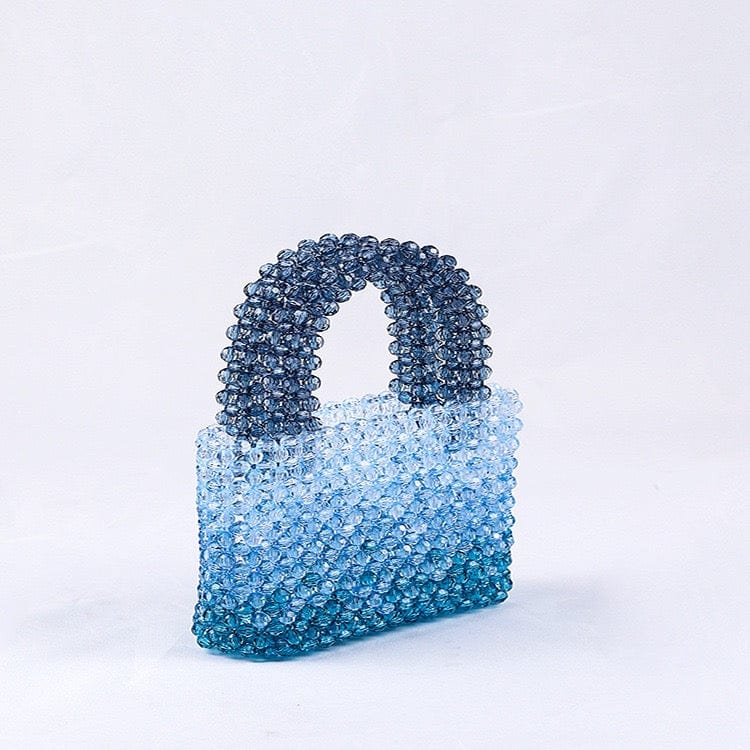16X6X12.5CM / Blue Summer New Transparent Cute Acrylic Blue Beads Fashion Tote Bag Ladies Banquet Dress Clear Pearl Beaded Clutch Handbag and Purse