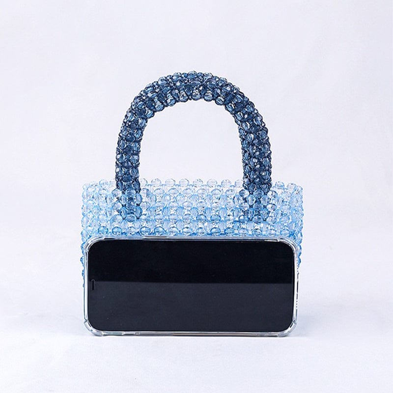 16X6X12.5CM / Blue Summer New Transparent Cute Acrylic Blue Beads Fashion Tote Bag Ladies Banquet Dress Clear Pearl Beaded Clutch Handbag and Purse