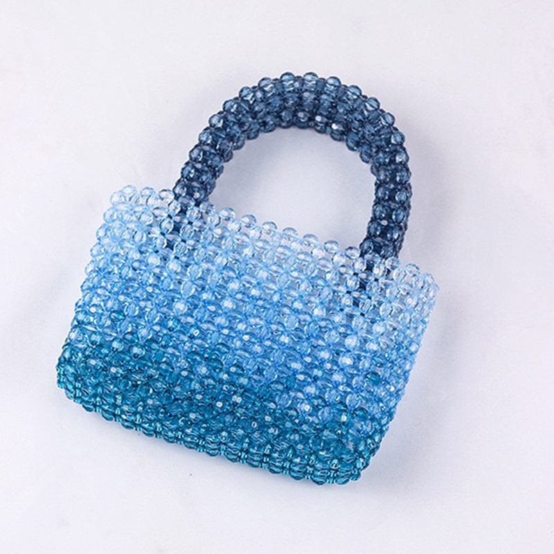 16X6X12.5CM / Blue Summer New Transparent Cute Acrylic Blue Beads Fashion Tote Bag Ladies Banquet Dress Clear Pearl Beaded Clutch Handbag and Purse