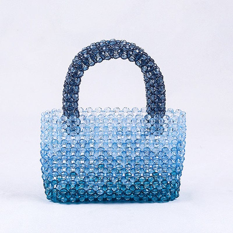 16X6X12.5CM / Blue Summer New Transparent Cute Acrylic Blue Beads Fashion Tote Bag Ladies Banquet Dress Clear Pearl Beaded Clutch Handbag and Purse