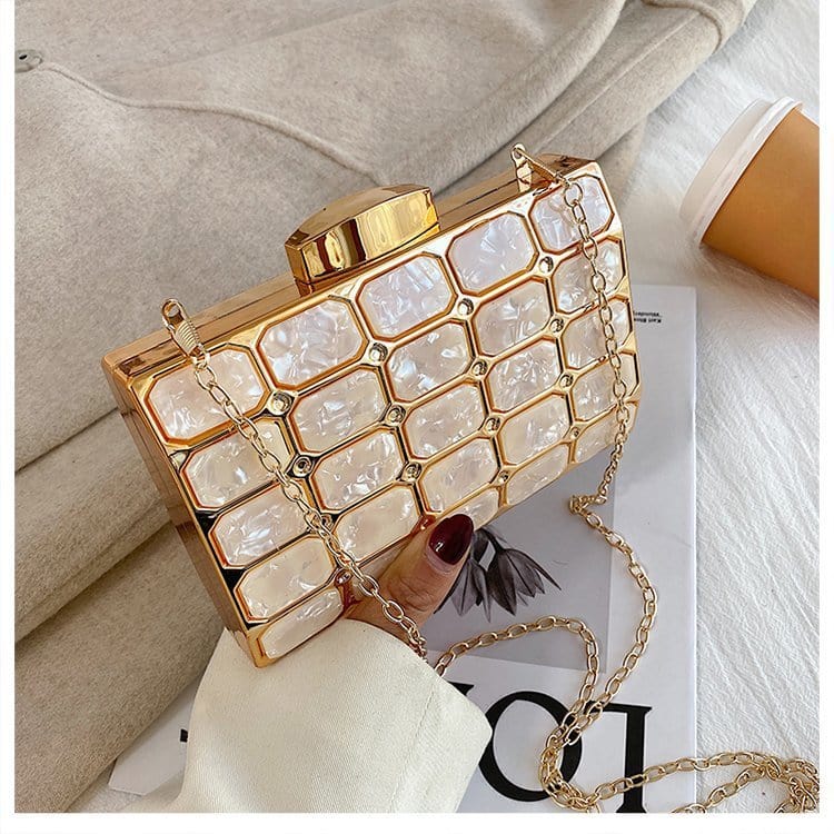 17*4*11cm / Beige Wholesale beautiful luxury shoulder bag metal clutch party bags evening purse for ladies