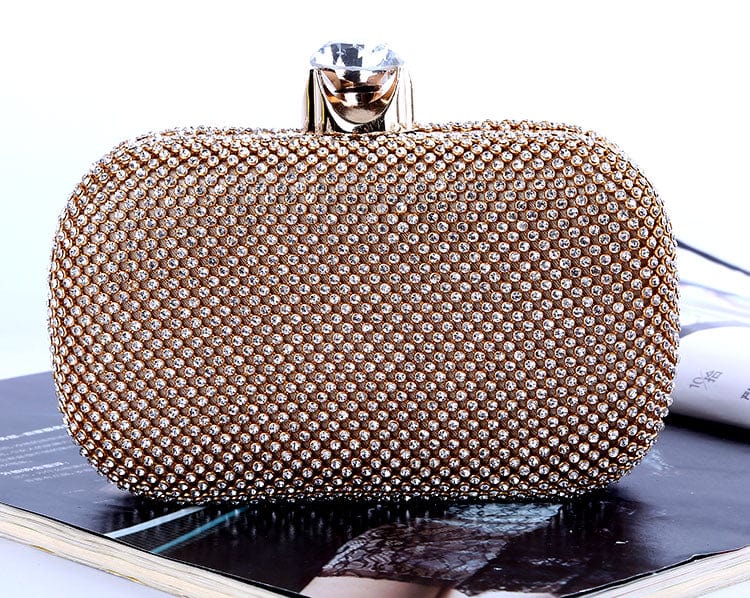 17*5*10cm / Golden Wholesale Classic Crystal Evening Bag Diamond Box with Satin Lining for Women Party Dinner Prom Banquet Evening Clutch Purse