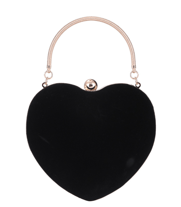 17*7*15cm / black Fashion Velvet Heart Shape Women Party Purse Evening Banquet gathering Ladies Handbag For Ladies
