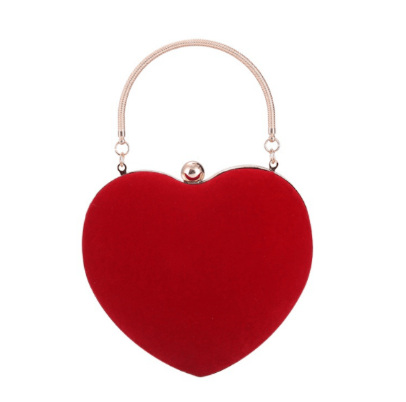 17*7*15cm / Red Fashion Velvet Heart Shape Women Party Purse Evening Banquet gathering Ladies Handbag For Ladies