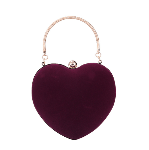 17*7*15cm / Wine red Fashion Velvet Heart Shape Women Party Purse Evening Banquet gathering Ladies Handbag For Ladies