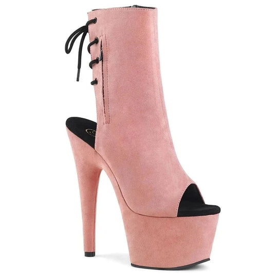 17cm sexy suede hat-sky-high ankle boots with inner zip and high heel pole dancer boots