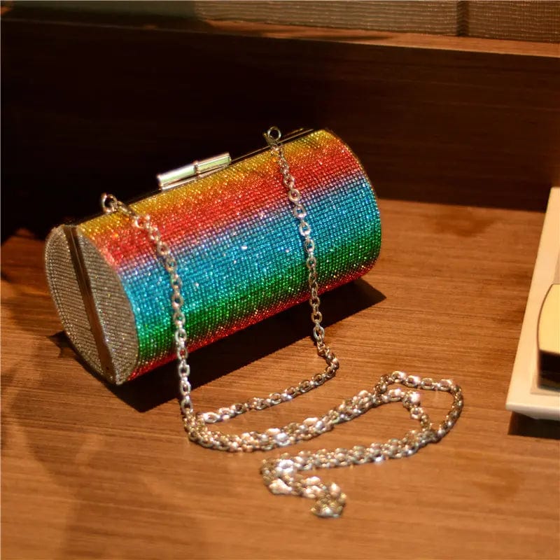 17X10X10 CM / Colorful Ladies Rhinestones Clutch Purse Shiny Cans Shaped Rainbow Diamonds Crystal Colorful Evening Shoulder Bags
