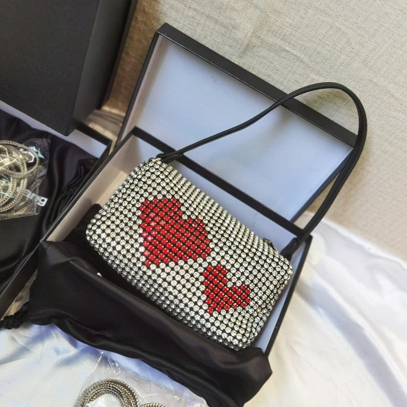 17X12X5CM / Red Designer Women's Full Rhinestones Bucket Bag Crossbody Shoulder Evening Shinny Crystal Clutch Purse and Bucket Handbag