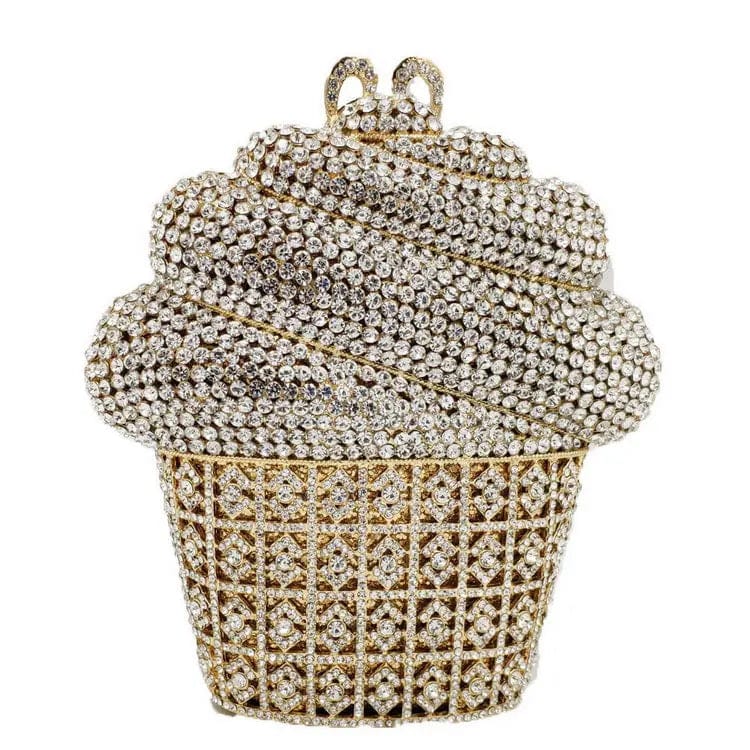 17X17X5CM / Gold China Factory Price Metal Strap Women Crystal Rhinestone Clutch Bag For Formal Party Fun Ice Cream Evening Bag