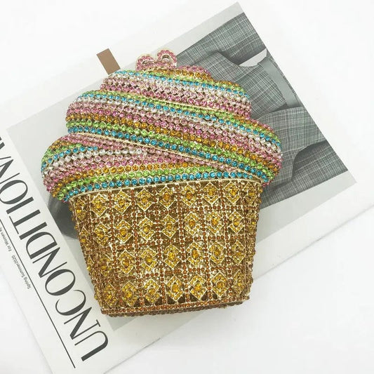 17X17X5CM / Multi 1 China Factory Price Metal Strap Women Crystal Rhinestone Clutch Bag For Formal Party Fun Ice Cream Evening Bag