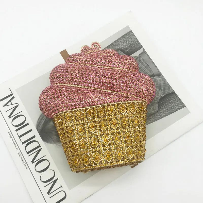 17X17X5CM / Pink 1 China Factory Price Metal Strap Women Crystal Rhinestone Clutch Bag For Formal Party Fun Ice Cream Evening Bag