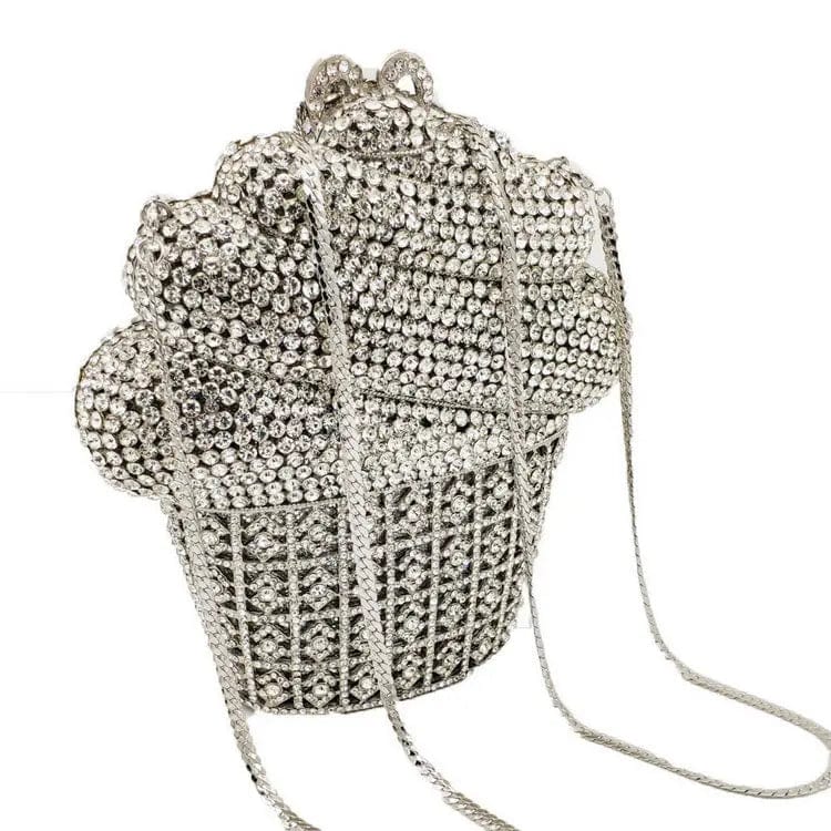 17X17X5CM / Silver China Factory Price Metal Strap Women Crystal Rhinestone Clutch Bag For Formal Party Fun Ice Cream Evening Bag
