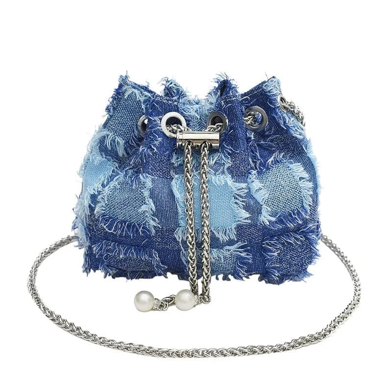 17x8x12cm / 4216 Blue Fringed Tassel Women's Bags Retro Design Denim Trend Crossbody Bag Quality Bucket Bags Handbags for Women Small New Purses