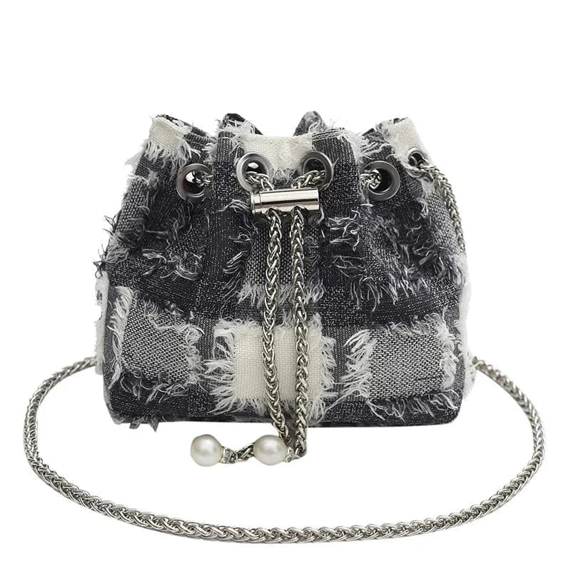 17x8x12cm / 4216 Grey Fringed Tassel Women's Bags Retro Design Denim Trend Crossbody Bag Quality Bucket Bags Handbags for Women Small New Purses