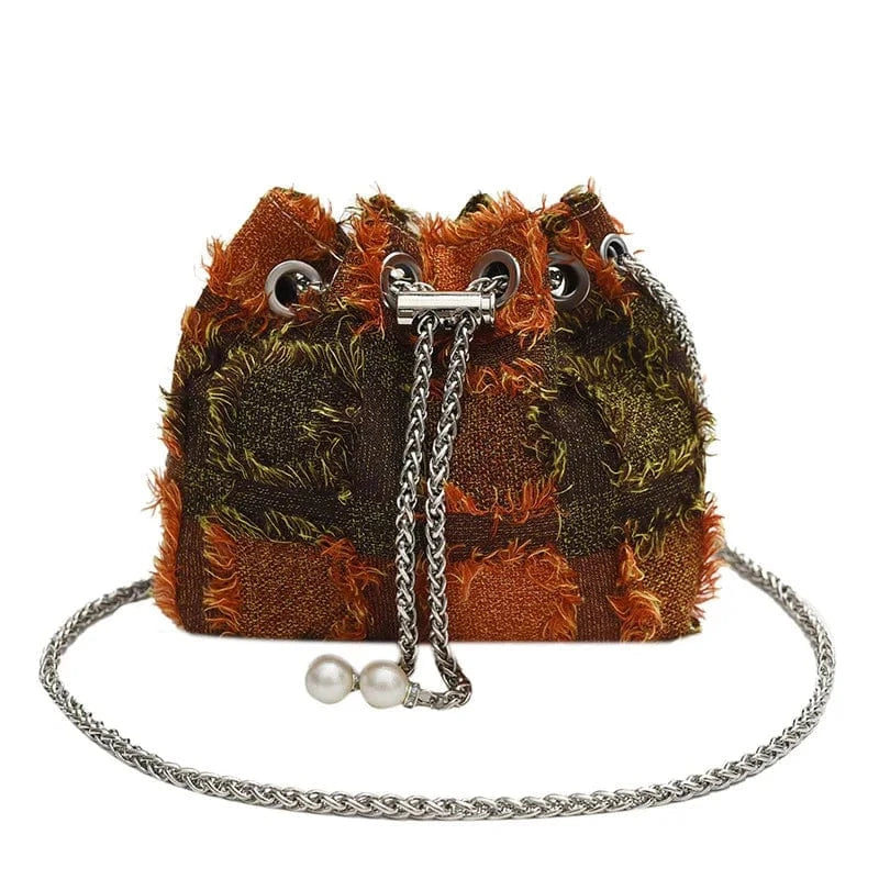 17x8x12cm / 4216 Orange Fringed Tassel Women's Bags Retro Design Denim Trend Crossbody Bag Quality Bucket Bags Handbags for Women Small New Purses