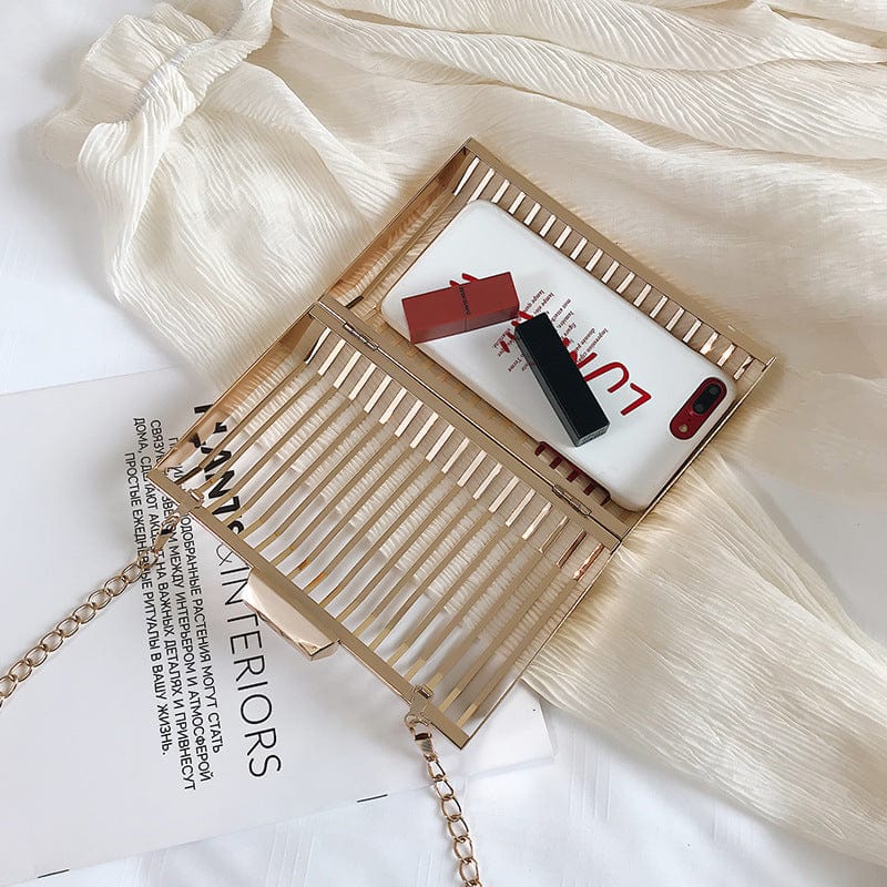18*11*5CM / As picture JANHE Luxury sac a main femme Party Handbags Chain Golden Evening Bag Clutch Box Cage Purse