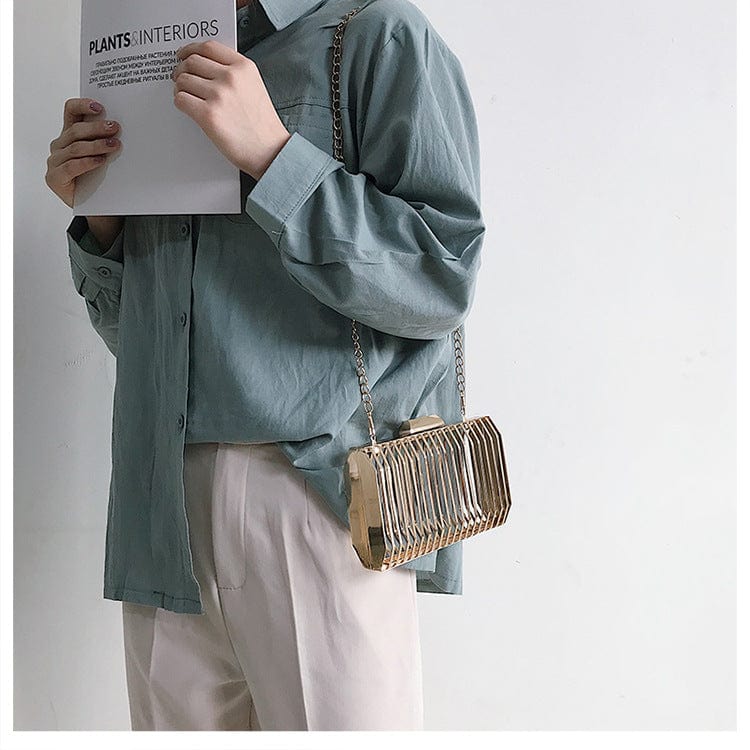 18*11*5CM / As picture JANHE Luxury sac a main femme Party Handbags Chain Golden Evening Bag Clutch Box Cage Purse