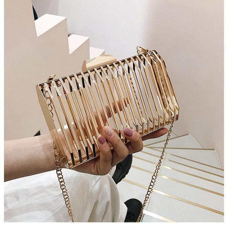 18*11*5CM / As picture JANHE Luxury sac a main femme Party Handbags Chain Golden Evening Bag Clutch Box Cage Purse