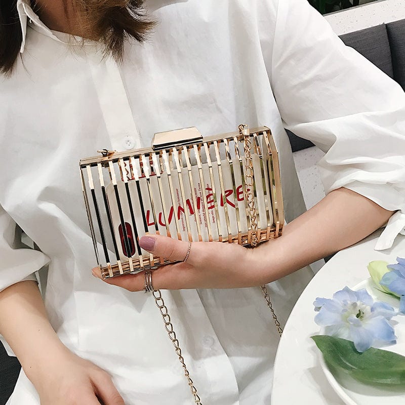 18*11*5CM / As picture JANHE Luxury sac a main femme Party Handbags Chain Golden Evening Bag Clutch Box Cage Purse