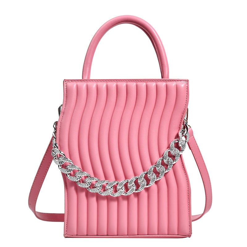 18.5x23x8cm / pink 2022 New Fashion Small Chain Shoulder Bags for Women Striped PU Leather Handbag Ladies Messenger Bag