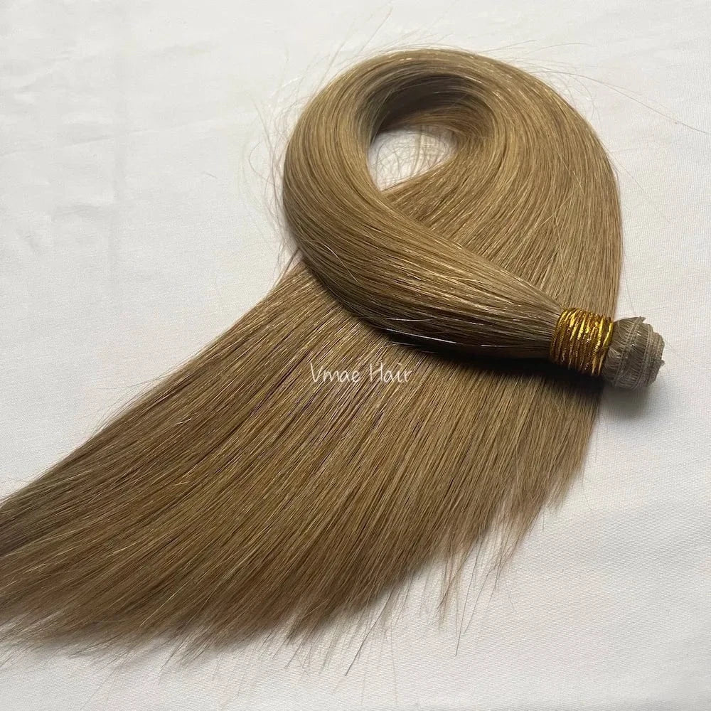 18 Inches / #14 VMAE Peruvian Virgin Unprocessed Raw Cuticle Aligned Double Drawn Straight Hand Tied Flat Genius Weft Hair Extensions Human Hair