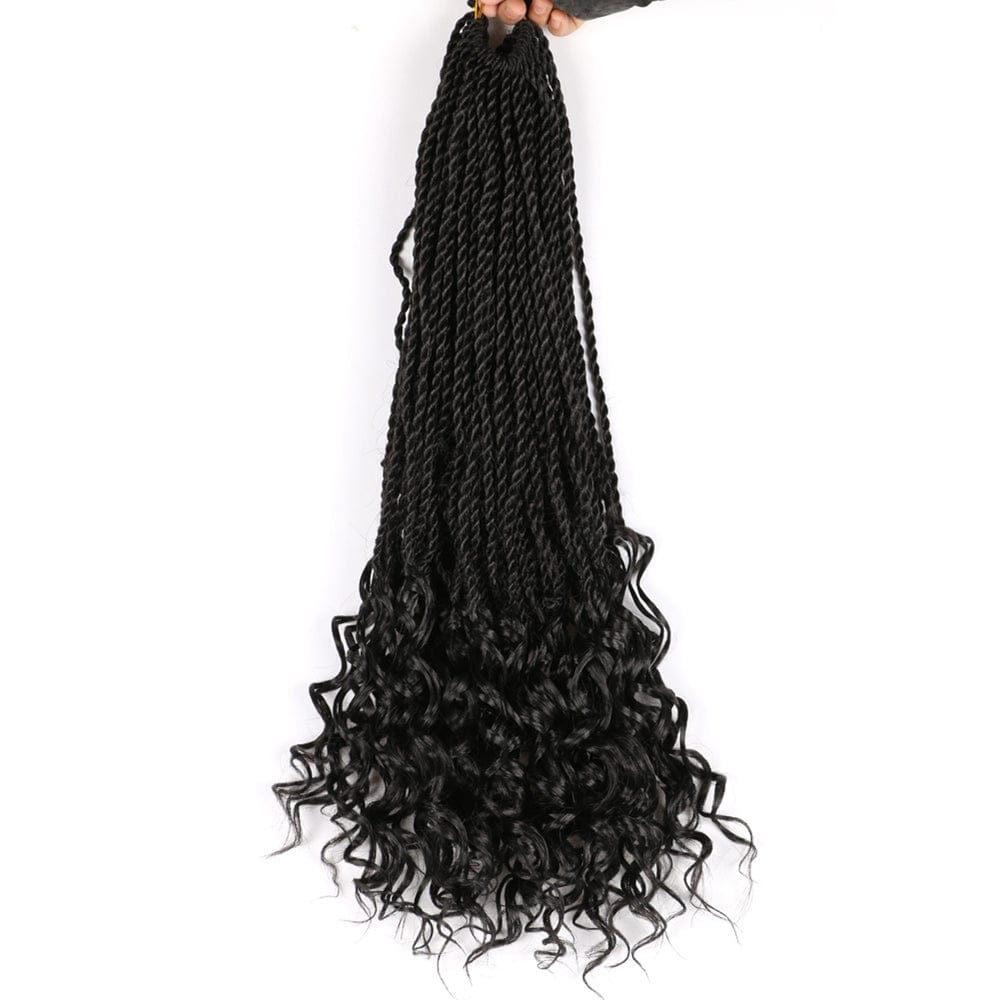 18 Inches / 1B Hot sell 18inch 30stands synthetic braiding hair synthetic hair extensions with wavy ends curly senegalese twist hair