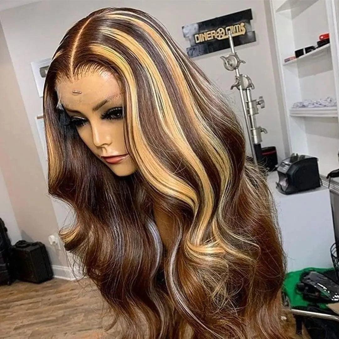 18 Inches / Body Wave Highlight Brazilian Cuticle Aligned Cheap Lace Wig Vendors Bone Straight Human Hair Lace Wig 100% Human Hair Wigs